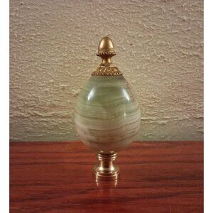 Lamp Finial Polished Stone Egg Shaped Light Green Brass Base Vintage Large 3.5"